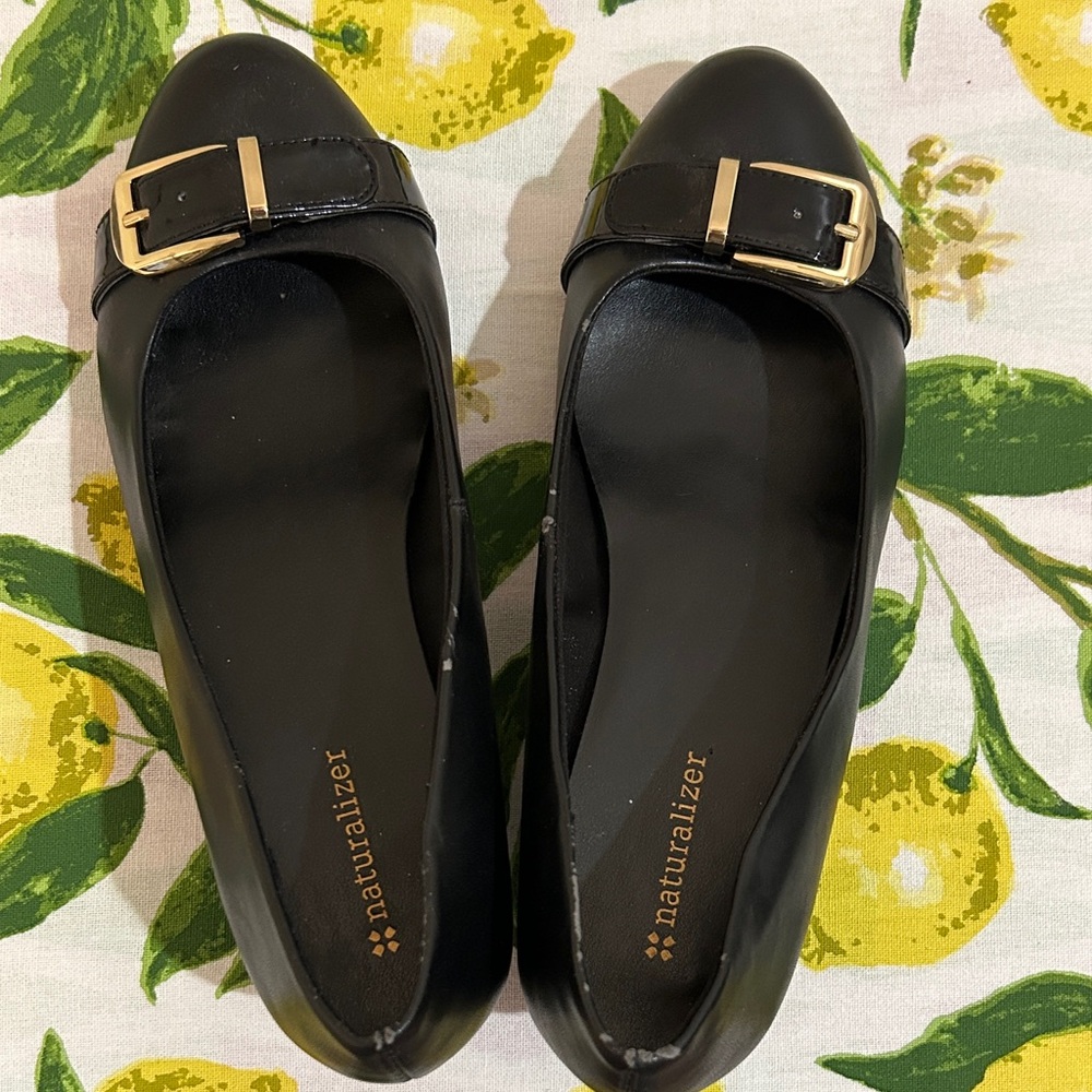 Naturalizer Black Flats with Gold Buckle